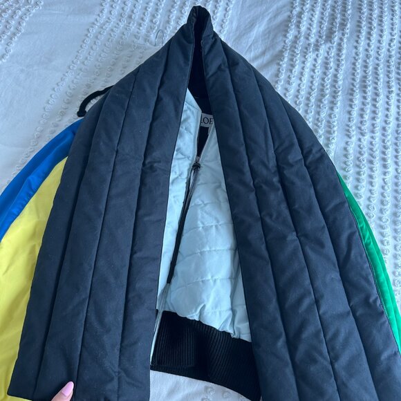 Loewe Bomber Jacket Quilted Color-block Balloon Sleeves w/ Detachable Wrap Scarf - Picture 13 of 15